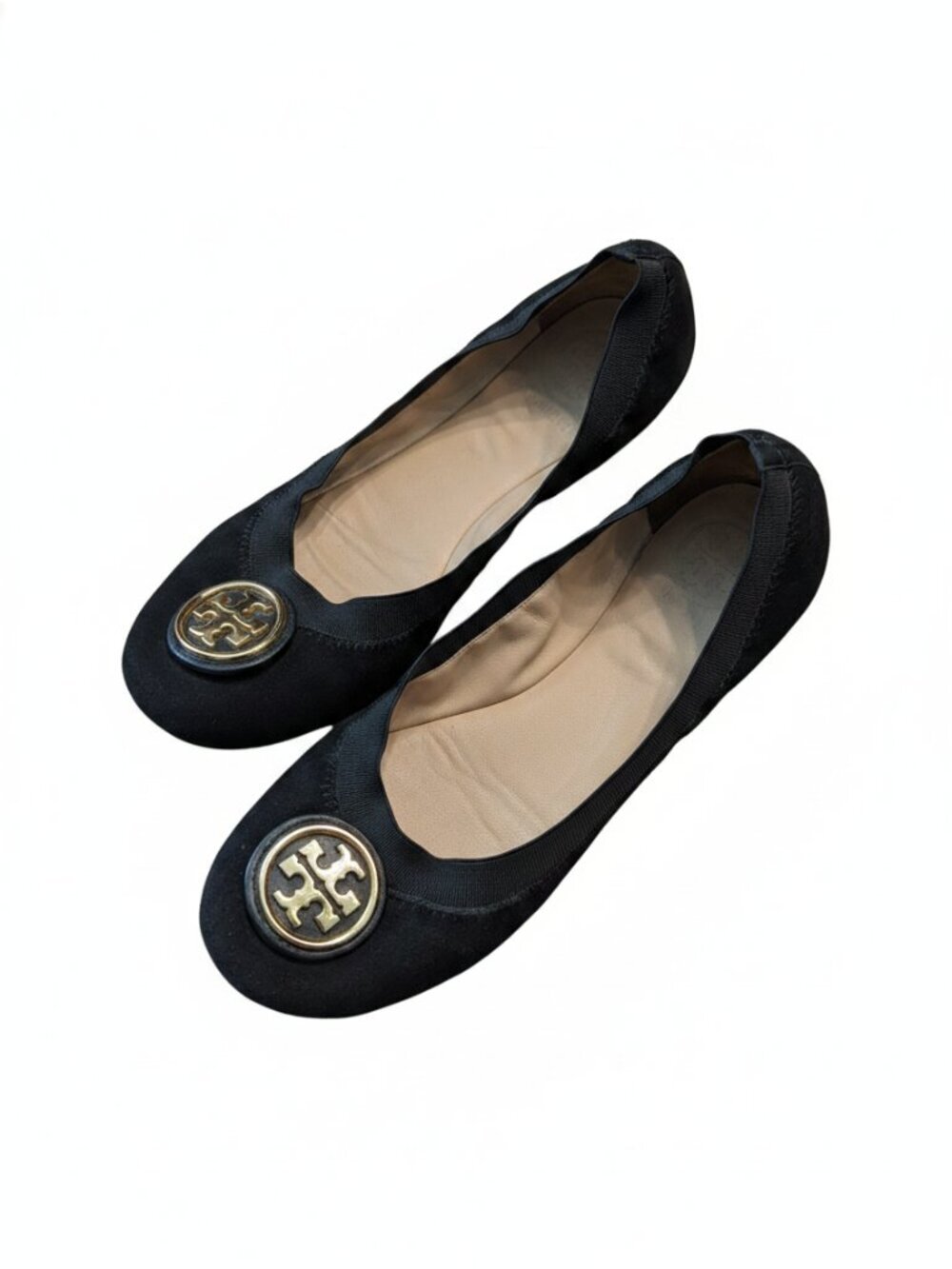 Tory Burch Black Suede Reva Ballet Flats Leather Sole Size 6.5